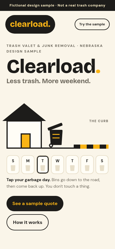 Clearload fictional Nebraska trash-service design sample